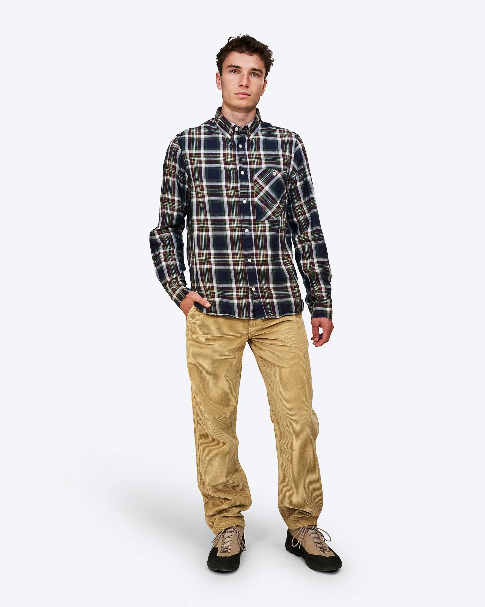 Button Down Light Flannel Check Shirt Man