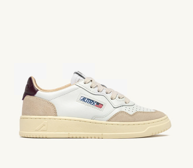 Medalist Low White Leather and Fig Suede Wmn