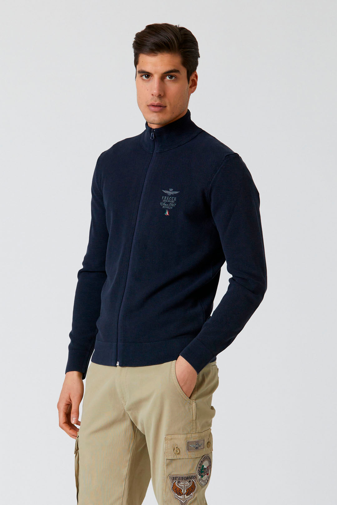 blu navy Full-zip Cotton and Tencel Sweater