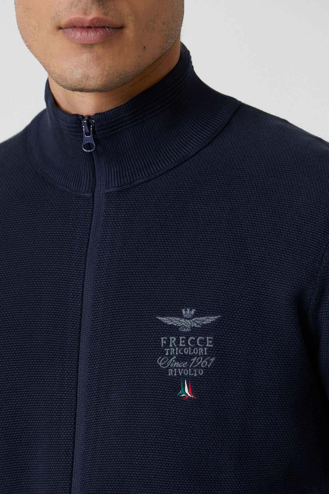 Full-zip Cotton and Tencel Sweater