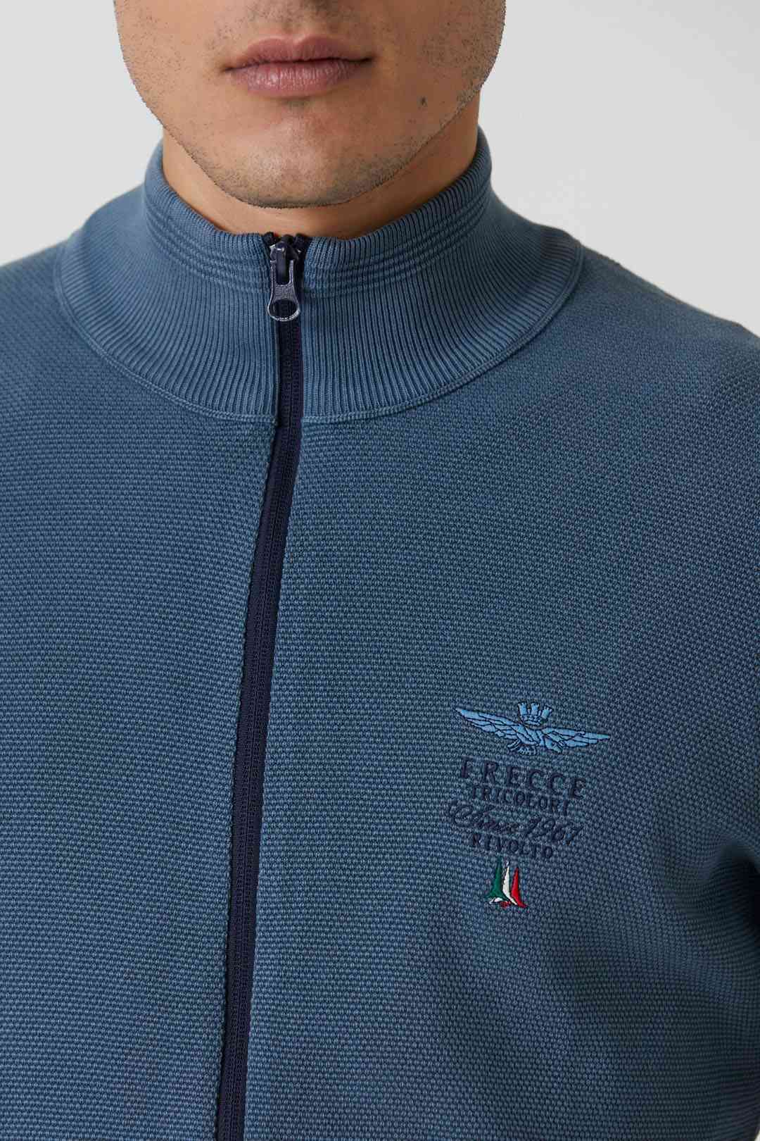 Full-zip Cotton and Tencel Sweater