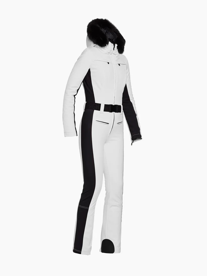 white Parry Ski Suit Faux Border W