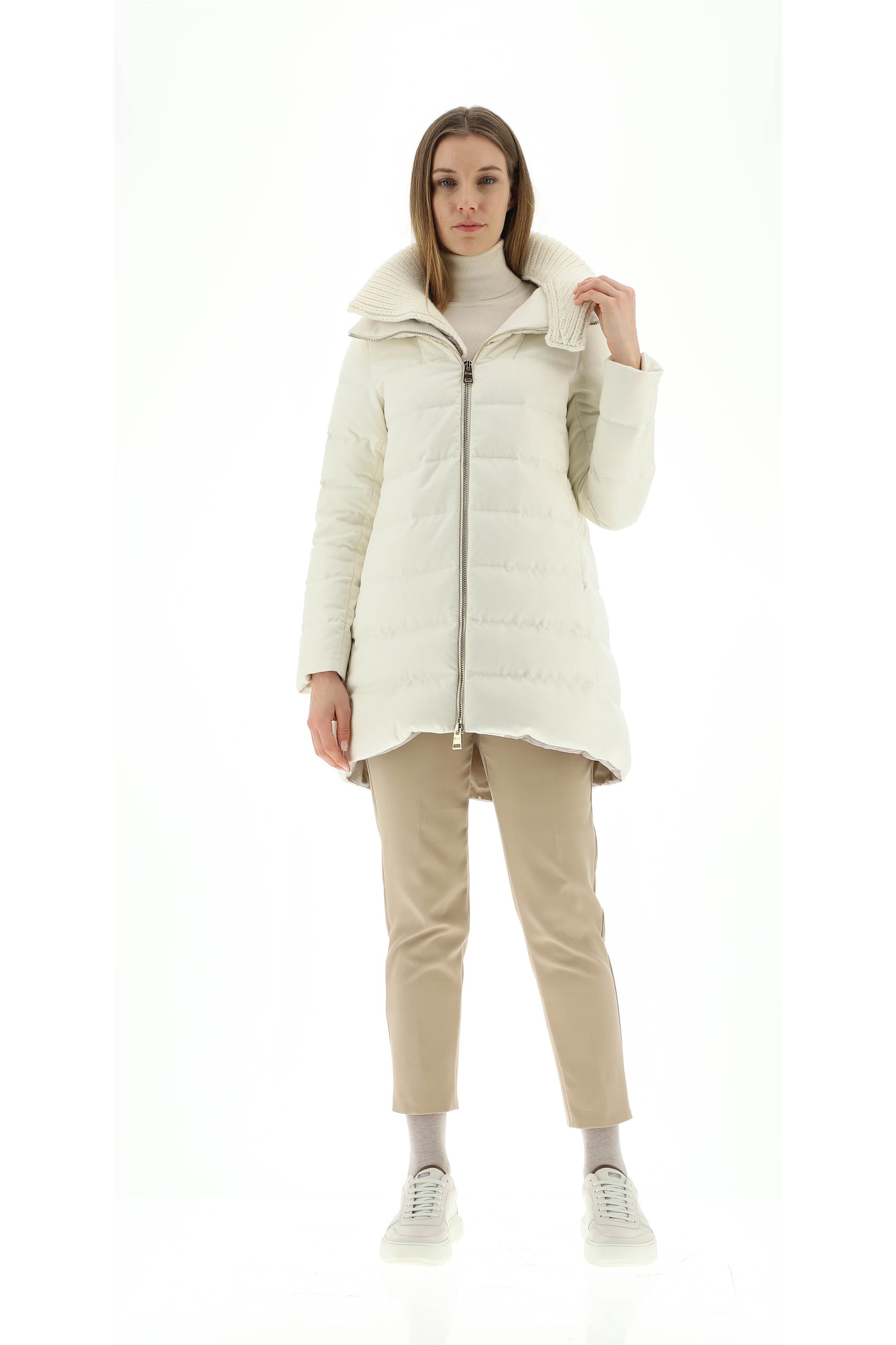 A-Shape Cashmere Silk With Knitted Collar