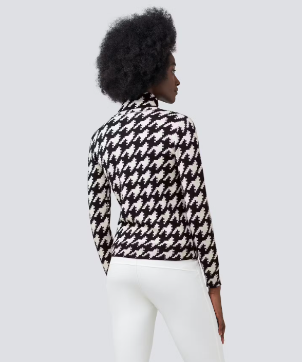 Houndstooth Merino Wool Turtleneck Sweater