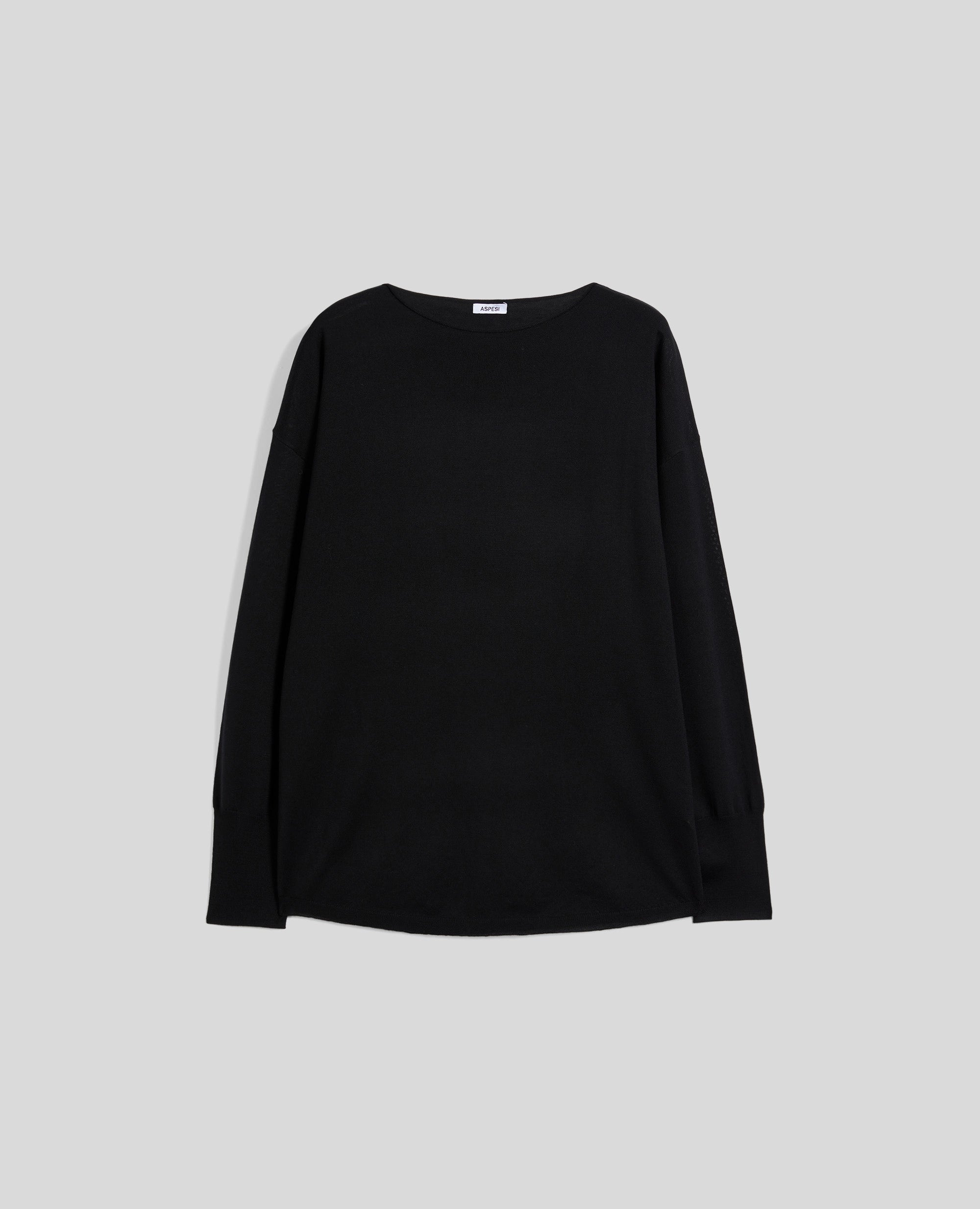 black Merino Wool Boat Neck Jumper W
